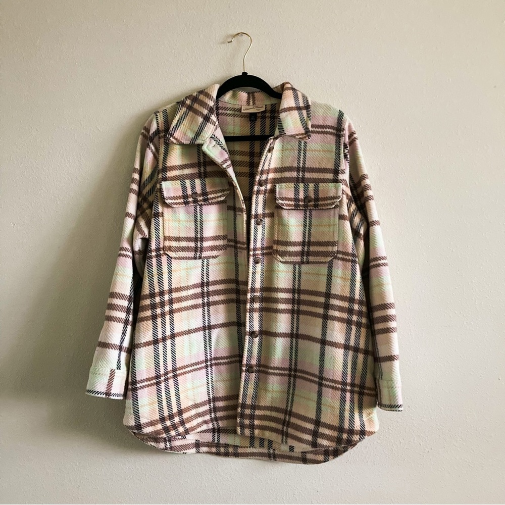 Universal Thread Cream, Brown and Pink Plaid Fleece Shacket